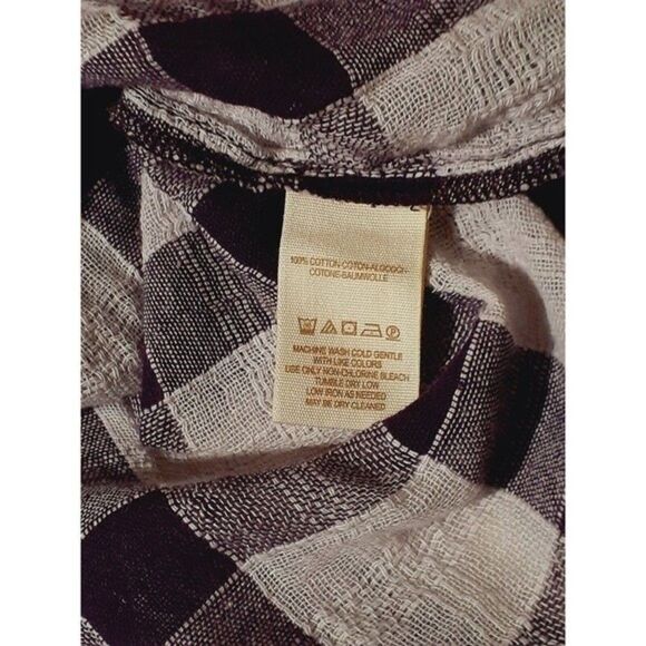 Free People Honey Grove Plaid Purple Plum Long Sleeves Tassel Boho Peasant Top S - Picture 8 of 8